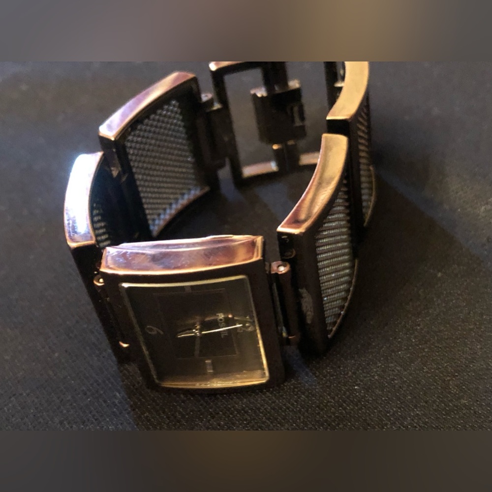 (192)Vintage Fossil Black Rectangular Mesh-Link Bracelet Women Watch - Picture 5 of 7